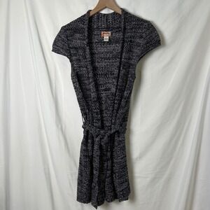 Mudd Womens Y2K Knit Shawl Cardigan Duster Sweater Vest Belted Black Size L